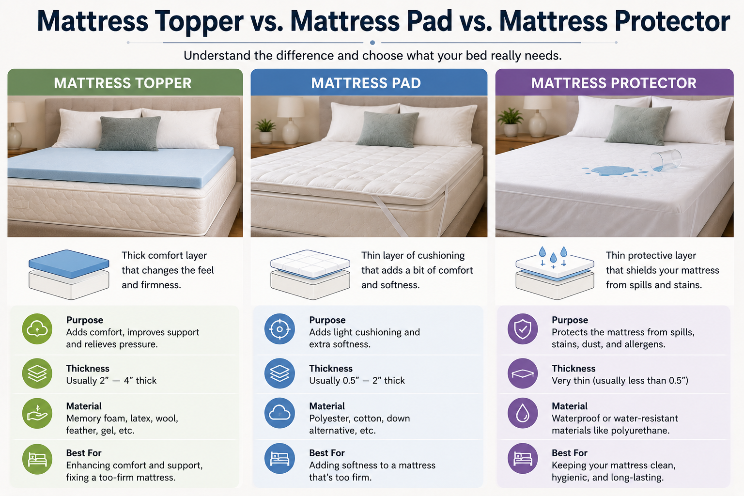 Mattress Topper vs. Mattress Pad vs. Mattress Protector